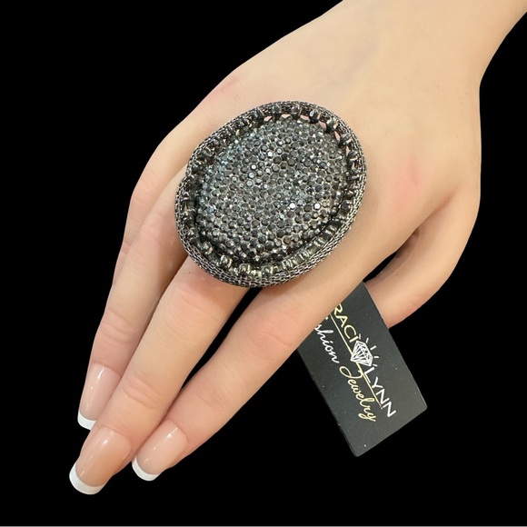 Traci Lynn Jewelry - Traci Lynn Dazzling Silver and Black Ring Stretch